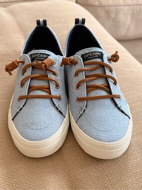 NWT NEW Women’s Sperry Crest Vibe Gingham Blue Canvas Lace-Up Sneakers